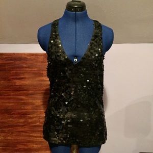 WHBM Black Sequin Halter Top